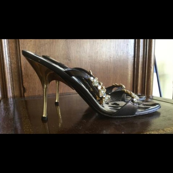 Bronze leather mules with clear crystals - Picture 5 of 9